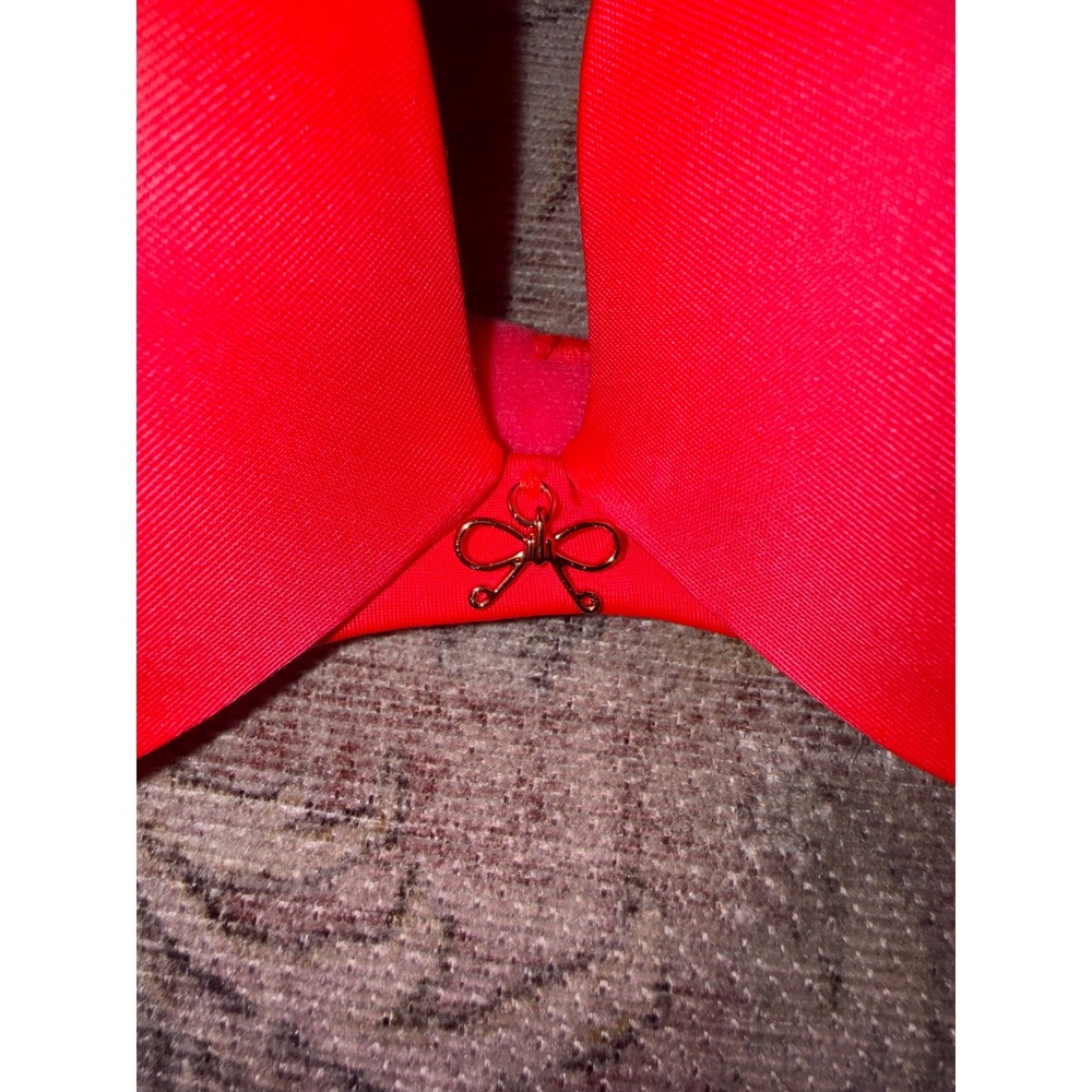 Victorias Secret Plunge Bra Neon Pink 34B Underwire Padded Smooth Logo Charm - Picture 2 of 4